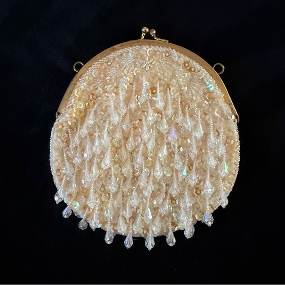 Vintage Iridescent Clear Beaded Sequins Formal Evening Cocktail Clutch - Picture 2 of 4